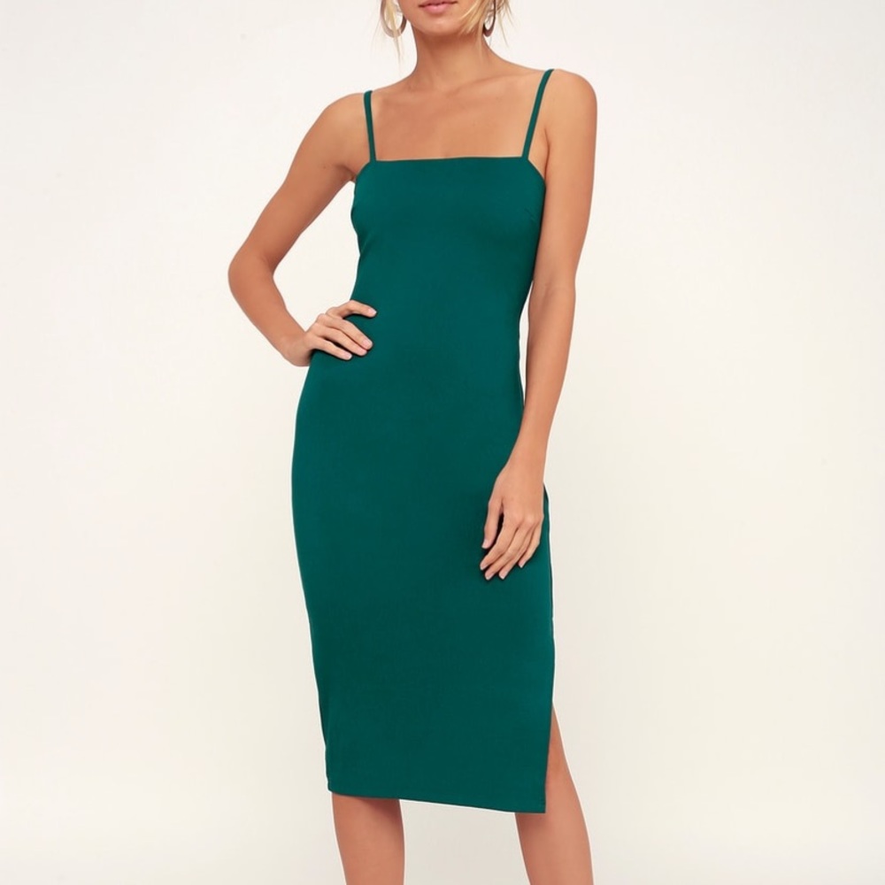 Lulus Paulina Forest Green Bodycon Midi Dress